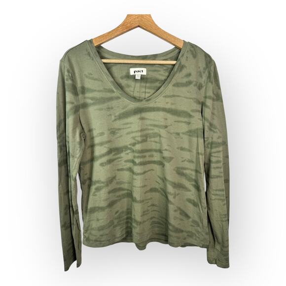 Pact Tops - Pact Womens size Medium Organic Cotton V Neck Long Sleeve Top Camo Shirt